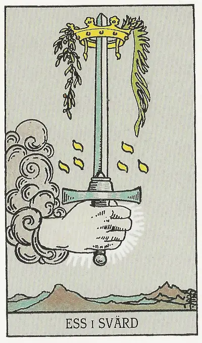 Bild som visar vad ess i svärd i tarot betyder